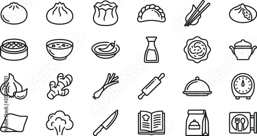 Photos Minimalist vector illustration set featuring various delicious dim sum dumplings