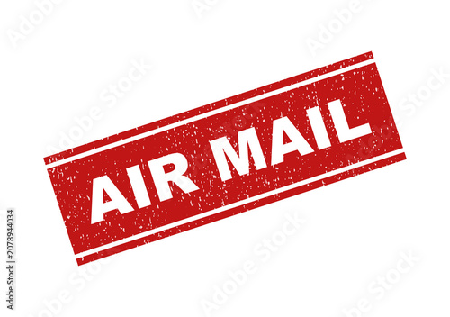 Red air mail rubber stamp ink impression on a document or envelope