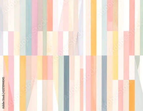 A geometric pattern of intersecting pastel-colored rectangles on white background