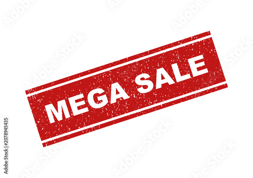 Fotografie Red grunge rectangular rubber stamp with mega sale text inside design
