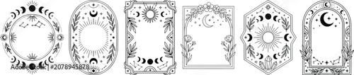 Foto Celestial mystical frames with moon phases and stars, set of 6 esoteric borders