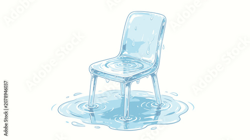Ethereal Melting Chair Rendered in Translucent Water with Gentle Ripples