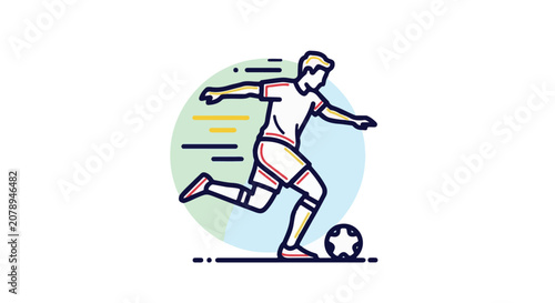Fotografi Dynamic athlete in a clean line vector style, kicking a soccer ball with energet