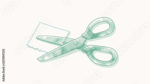 Elegant Jade-Look Scissors and Wavy-Edged Paper Cutout with Soft Pastel Greens on Clean White