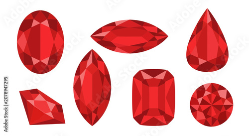 Quadro su tela Red gemstones with various faceted jewelry cuts