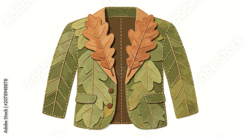 Handcrafted Leather Jacket Adorned with Botanical Leaf Motifs in Earthy Greens and Browns