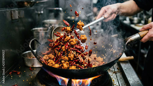 Sichuan cuisine hot and spicy chicken (Laziji)in the cooking