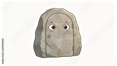 Adorable Anthropomorphic Stone Character with Floral Etchings and Expressive Eyes