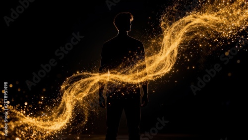 Silhouette of a person with golden energy