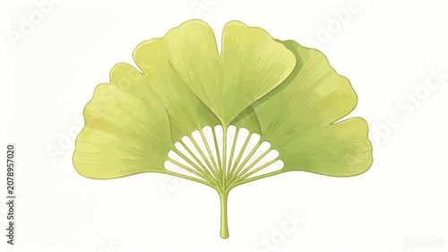 Delicate Illustrated Ginkgo Leaves in Soft Lime Green with Radiating Veins and Organic Curves on