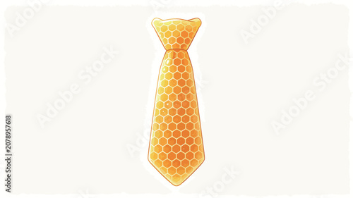 Honeycomb Pattern Necktie in Golden Yellow, Hand-Drawn Illustration with Soft Watercolor Texture