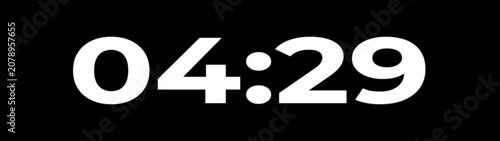 5 Minute countdown animation on black background.Digital Countdown timer one minute animation from 300 to 0 seconds on transparent background.