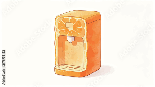 Whimsical Water Dispenser Shaped Like an Orange Slice with Fruit-Infused Design, Hand-Drawn