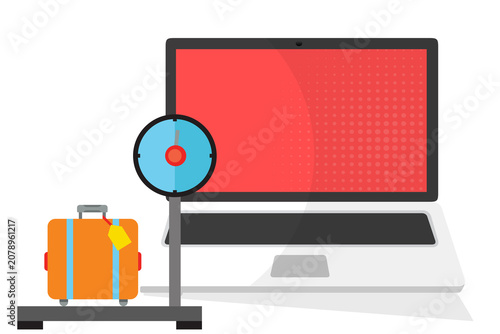 Luggage Weighing Scale and Laptop. Online Flight Check In Illustration