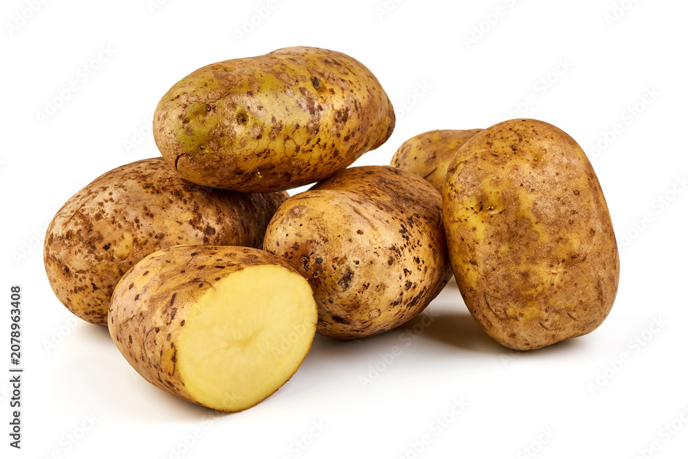 Fototapeta premium Fresh organic potatoes, isolated on white background.
