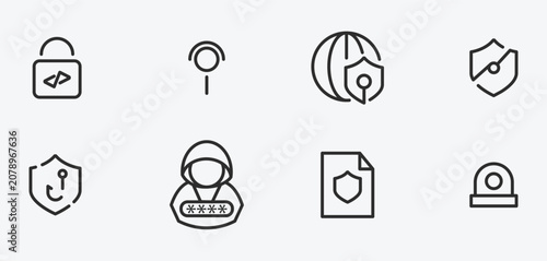 Cyber Security Line Icons Set. Data Protection, Network Shield, Hacker, and Privacy