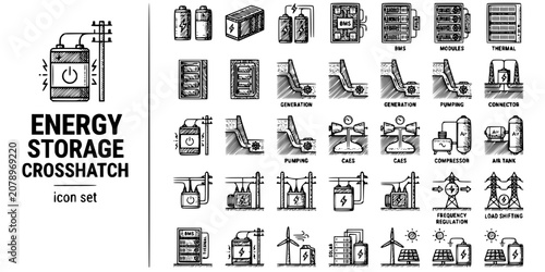Fotografía Grid Energy Storage Crosshatch Black White-Battery Rack Hydro Compress Air-Stora