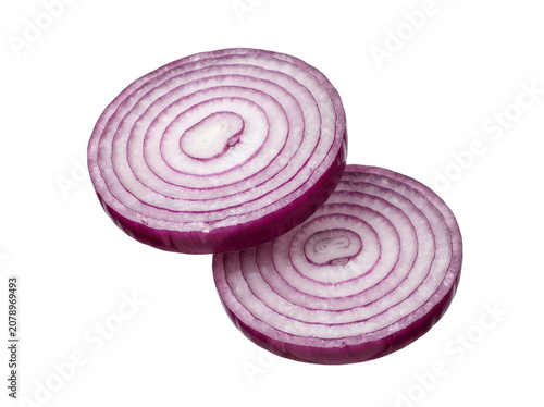 Two slices of red onion isolated on transparent background