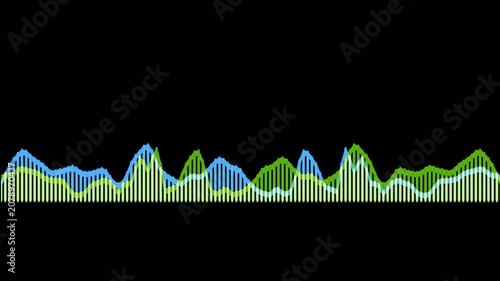 Colorful audio waveform spectrum animation.Spectrum audio animation, Wave form Audio Isolated on background. Audio spectrum wave effect, waveform beats.Green background.