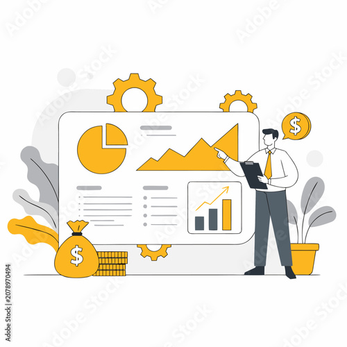 Financial Analytics Dashboard Business Growth Report Vector Illustration