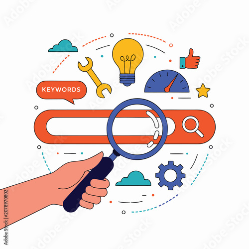 Keyword Research Search Engine Optimization Concept Vector Illustration