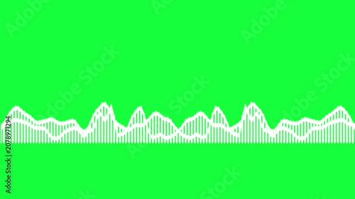 White and black audio waveform spectrum animation.Spectrum audio animation, Wave form Audio Isolated on background. Audio spectrum wave effect, waveform beats.Green background.