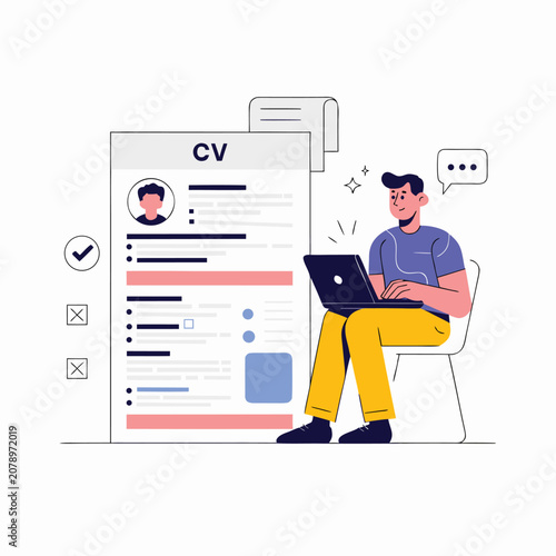 Online CV Resume Review and Job Application Vector Illustration