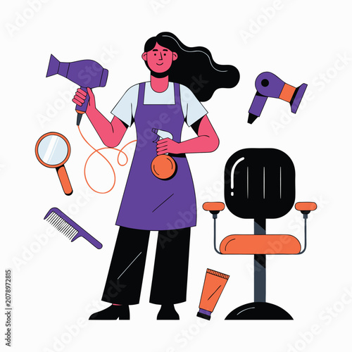 Professional Hairdresser With Beauty Salon Tools Vector Illustration
