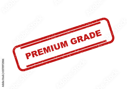Red premium grade stamp seal with a rectangular border design