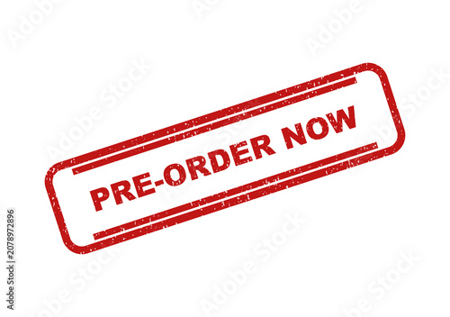 Red pre-order now rubber stamp sign for business and shopping sales