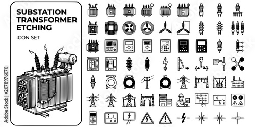 Foto Substation Transformer Etching Black White-Core Winding Bush Insulator Relay-Sub