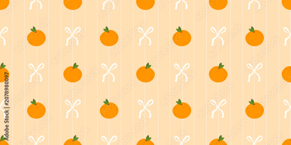 Fototapeta premium Pattern seamless fruit clementine mandarin bg orange vector cover drawing. Fresh citrus sweet hand tree vintage plant tangerine artwork. Nature summer juice agriculture print design.