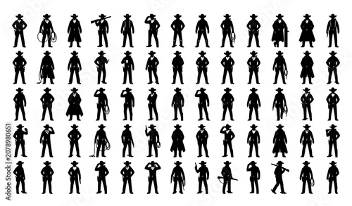 Foto Vintage Cowboy Silhouette Set Western Ranch Black White Vector Collection