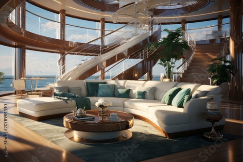 Interior view of luxury yacht