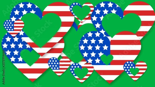 Patriotic American Flag Hearts Animation for Family Day and National Holidays.
