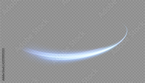 Obraz na plátně A curved glowing trail with a bright blue glow on a transparent background