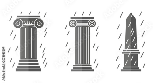 Tableau sur toile Ancient Architectural Stone Columns and Obelisk in Rain