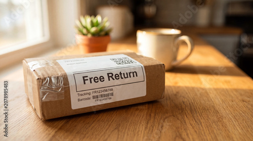A cardboard package with a printed shipping label reading 