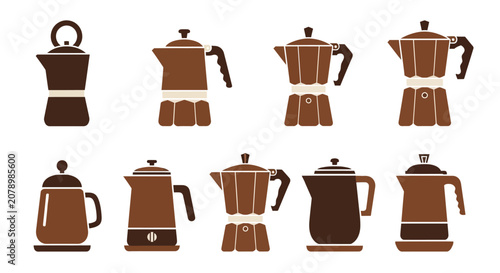Obraz na plátně Set of Various Moka Pot Coffee Maker Vector Icons