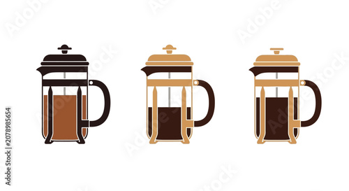Vászonkép Set of Three Stylized French Press Coffee Makers