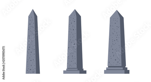 Foto Set of Three Stone Obelisks or Monumental Pillars