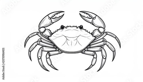 Detailed crab line art illustration for coloring page.