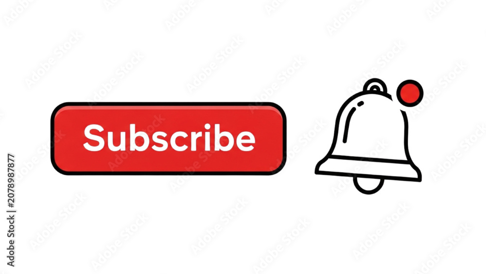 Foto A red subscribe button with a bell icon is shown.