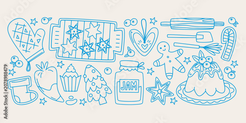 Foto sweet bakery dessert pattern, cute pastry doodle sketch, hand drawn cake icons,