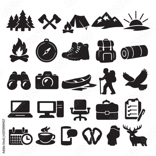 camping icons set
