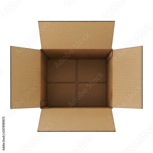 Open cardboard box with flaps folded back
