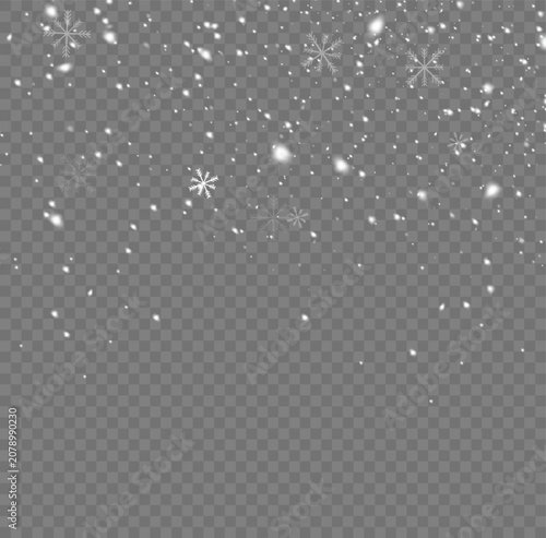 Bild auf Leinwand Falling realistic snowflakes and winter snow particles isolated on with snowflak