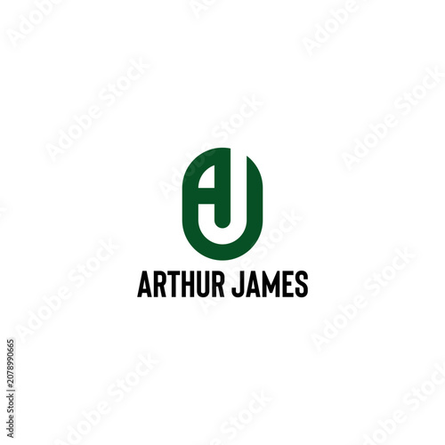 Modern monogram logo featuring stylized AJ initials enclosed in a rounded geometric shape. The minimalist vector design conveys professionalism, strength, and sophistication