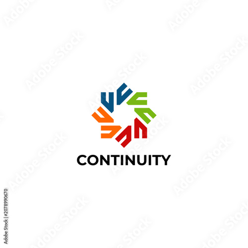 Modern abstract logo featuring interconnected geometric arrows forming a circular symbol of continuity and collaboration. The colorful minimalist vector design represents connection, growth, teamwork,