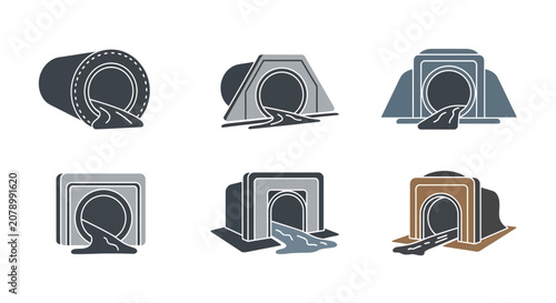 Set of Industrial Water Drainage Pipe Icons